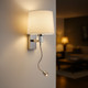 Wall Light With Flexible LED Light In White Shade And Chrome Base 60W Wall Light With Flexible LED Light In White Shade And Chrome Base 60W
